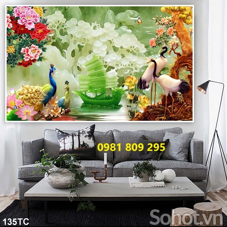 Gạch tranh hoa mẫu đơn trang trí 3d NU877