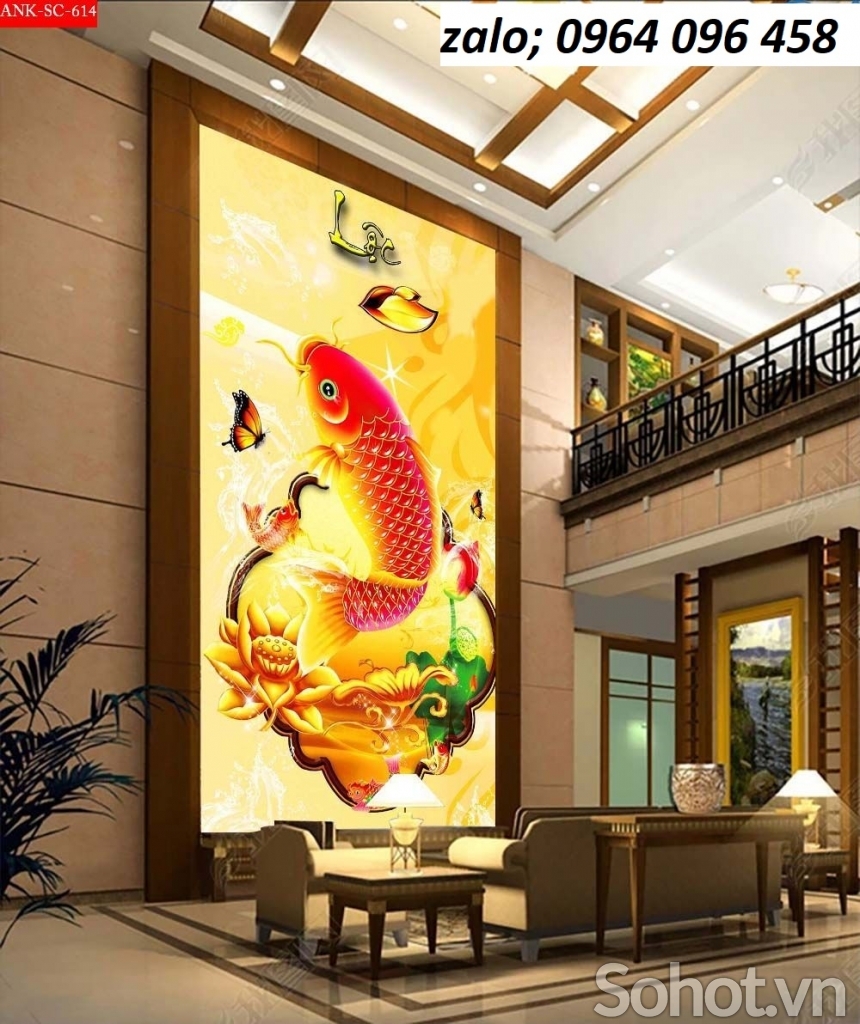 Tranh gạch 3d cá chép phong thủy - 432QP