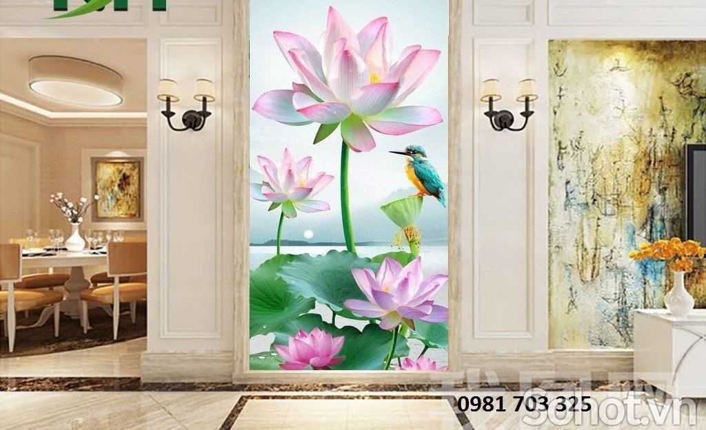Tranh gạch đẹp hoa sen trang trí