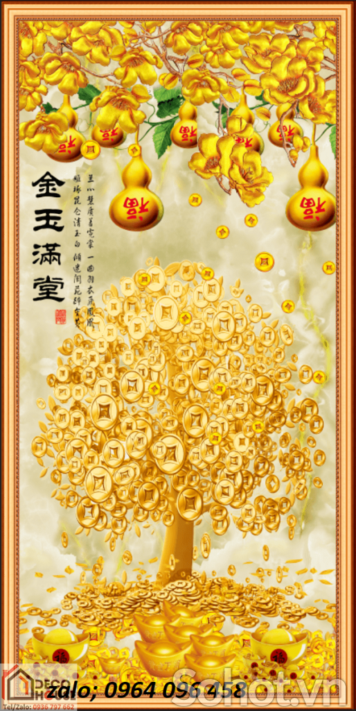 Tranh cây tiền vàng - tranh gạch 3d cây tiền - CBVX3
