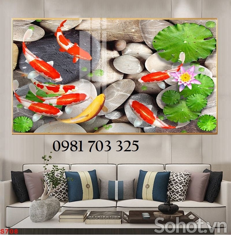 Tranh gạch cá chép hoa đẹp trang trí 3D