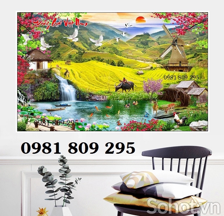 Tranh gạch phong cảnh bầu trời hừng nắng đẹp