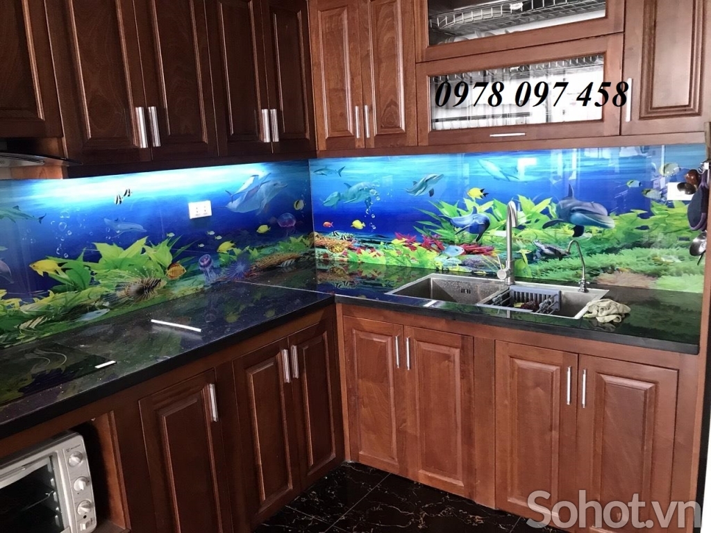 tranh kính phòng bếp