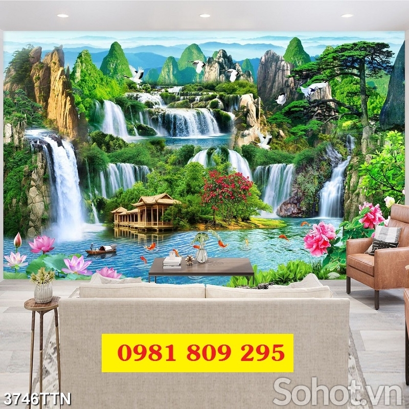 Gạch tranh phong cảnh thác nước hữu tình HP81245