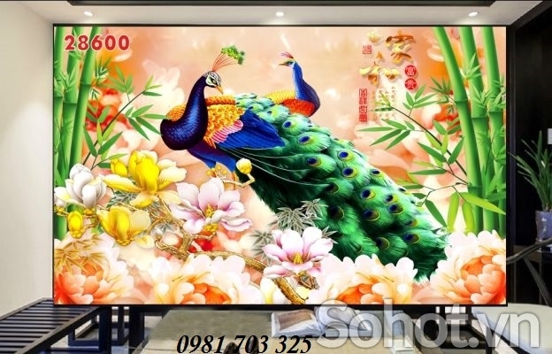 Tranh chim công 3D- gạch tranh trang trí