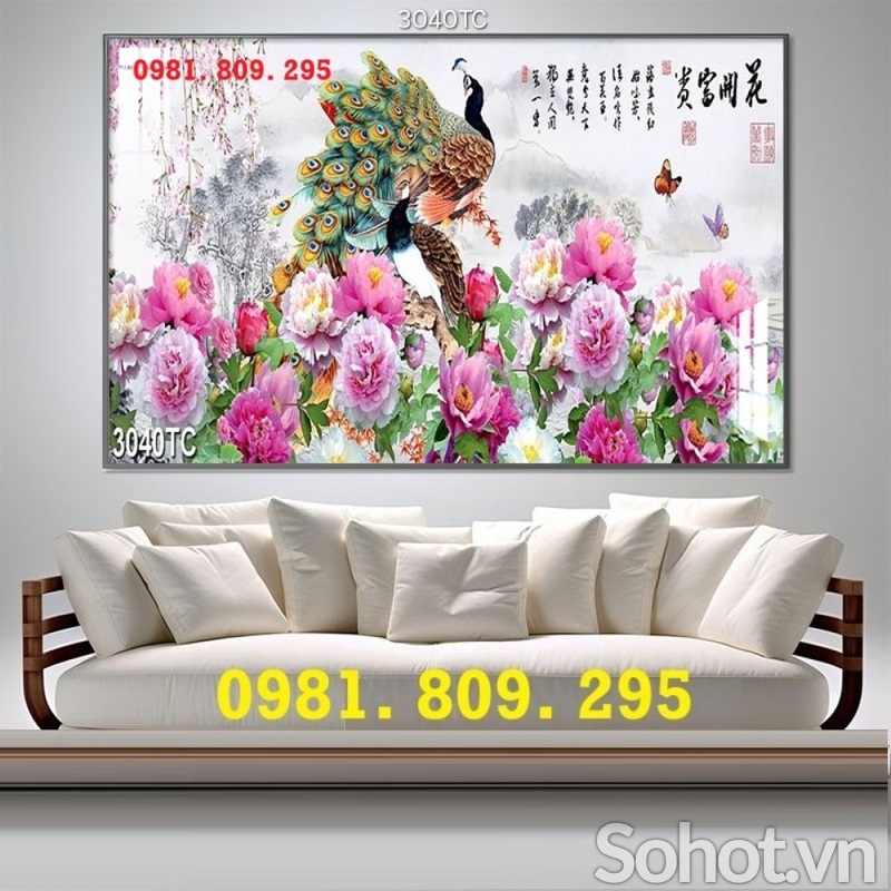 Tranh chim công , gạch tranh 3d chim công trang trí