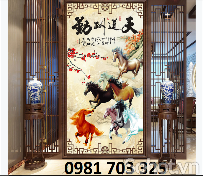 Tranh ngựa 3D- gạch men 3D phong thủy ốp tường