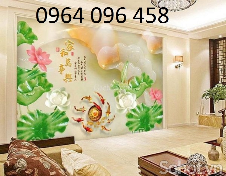 Tranh gạch 3d cửu ngư quần hội - VMMM