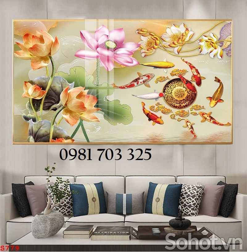 Tranh cá chép 3D, tranh gạch men phong thủy