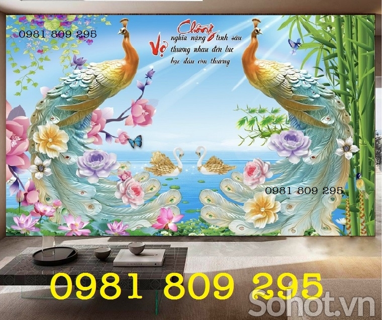 tranh gạch 3d - tranh chim công sứ ngọc