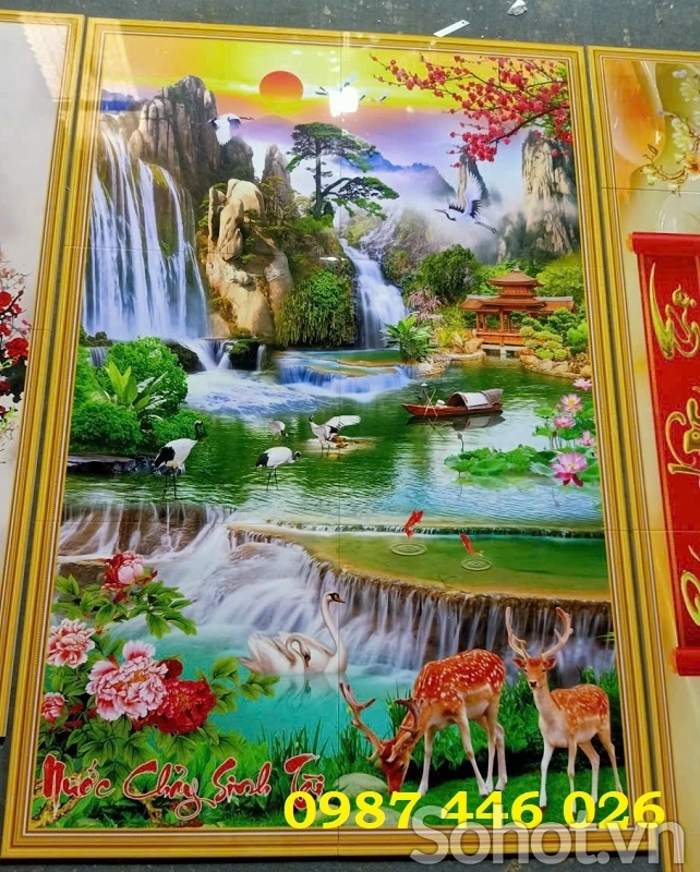Gạch tranh phong cảnh thác nước ảnh thực tế HP822