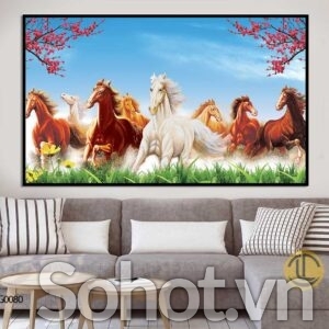 Tranh 3d họa tiết 8 chú ngựa