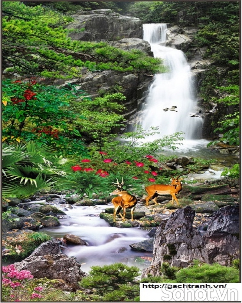 Tranh gạch 3d ốp tường phong cảnh khổ đứng - XVC3