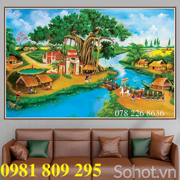 Tranh gạch làng quê đẹp 3d