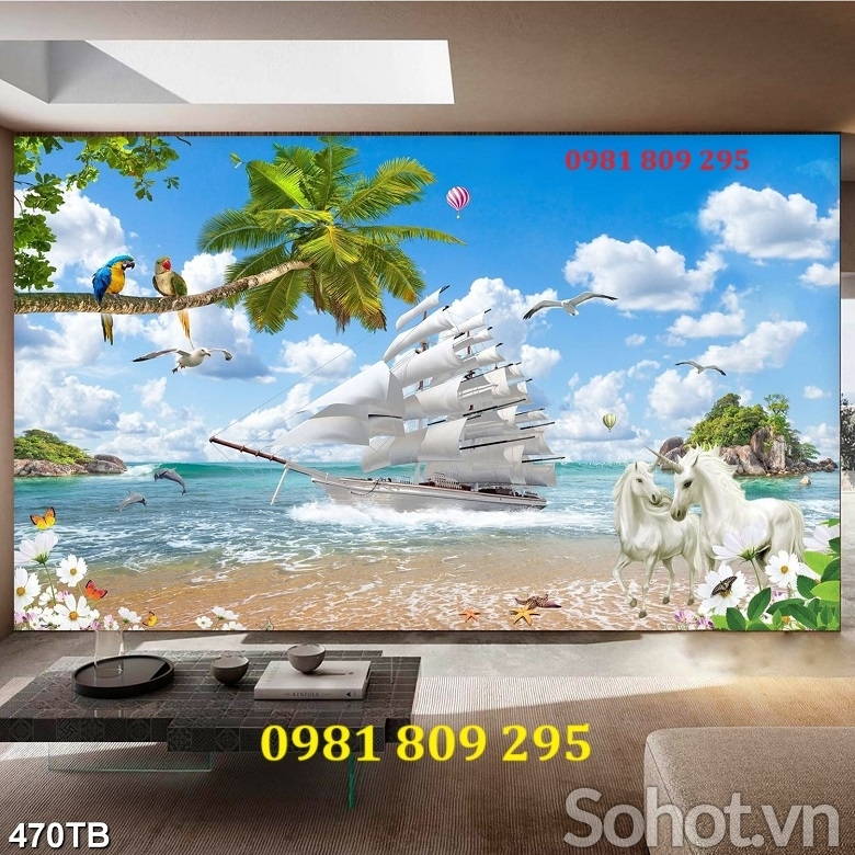Tranh gạch men , gạch thuyền buồm 3d