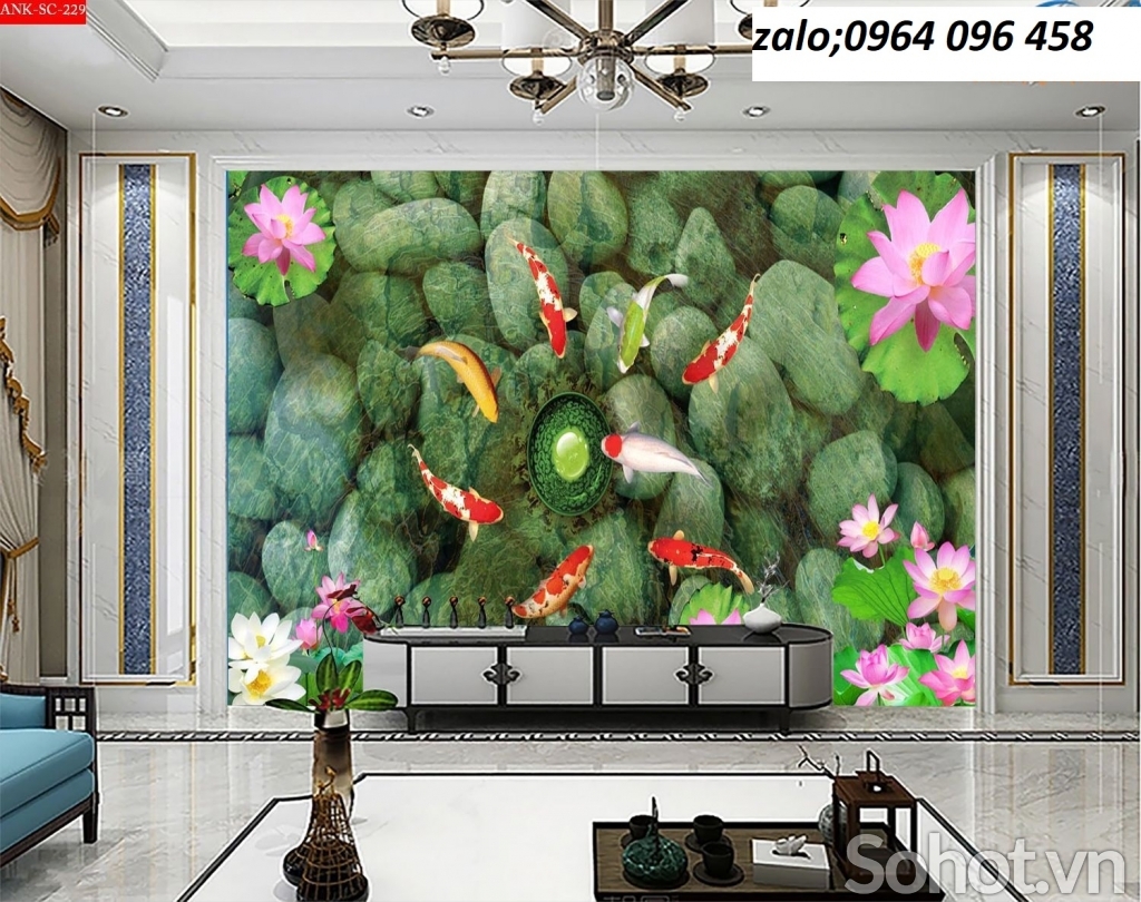 Tranh gạch 3d cá chép phong thủy - NXC43