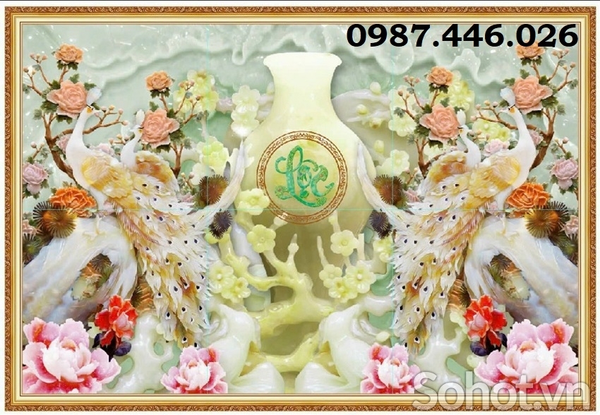 Tranh gạch men chim công HP82