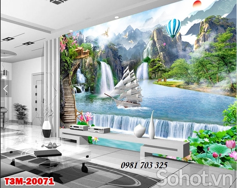 Tranh 3D thuyền buồm-gạch tranh