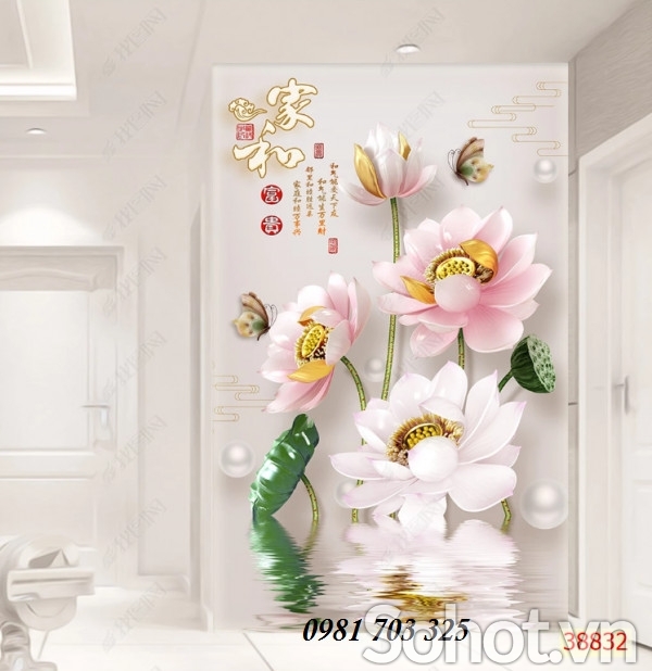 Tranh gạch đẹp hoa sen trang trí