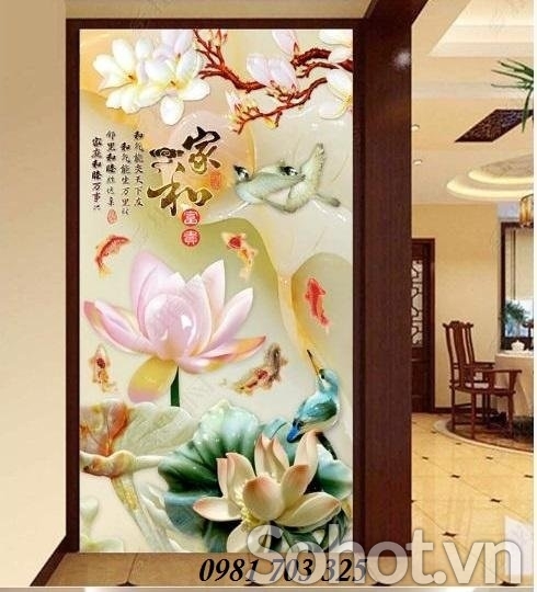 Tranh gạch khổ đứng 3D hoa trang trí