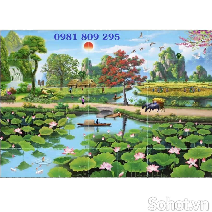 Tranh gạch làng quê , gạch ốp tường