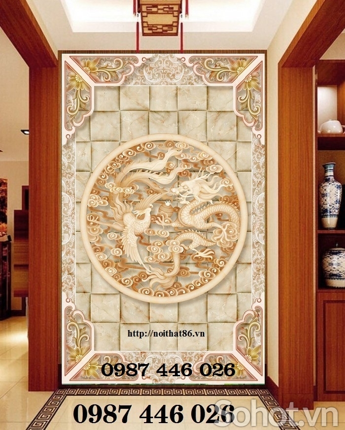 Gạch ốp tường tranh gạch men rồng vàng HP724