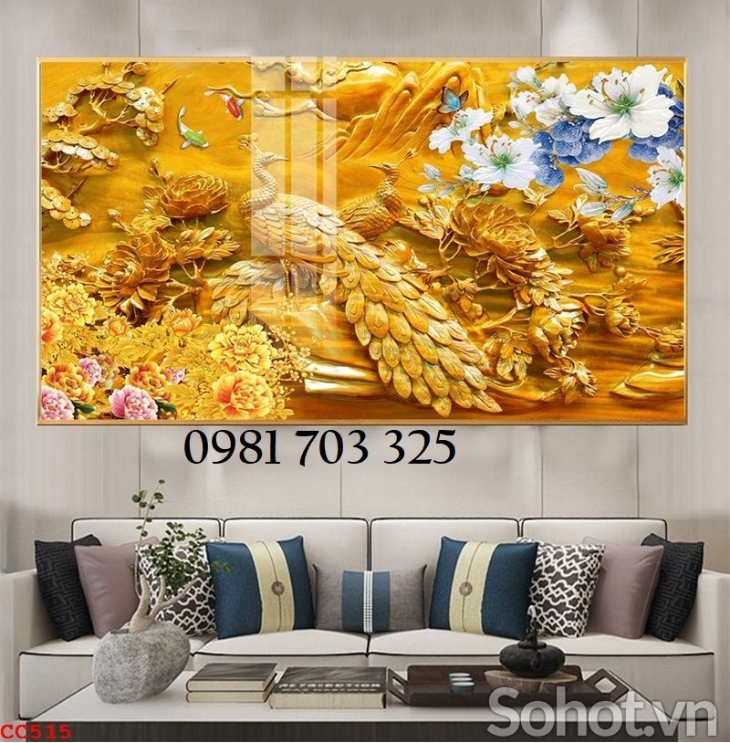 Gạch tranh 3d chim công mẫu đơn