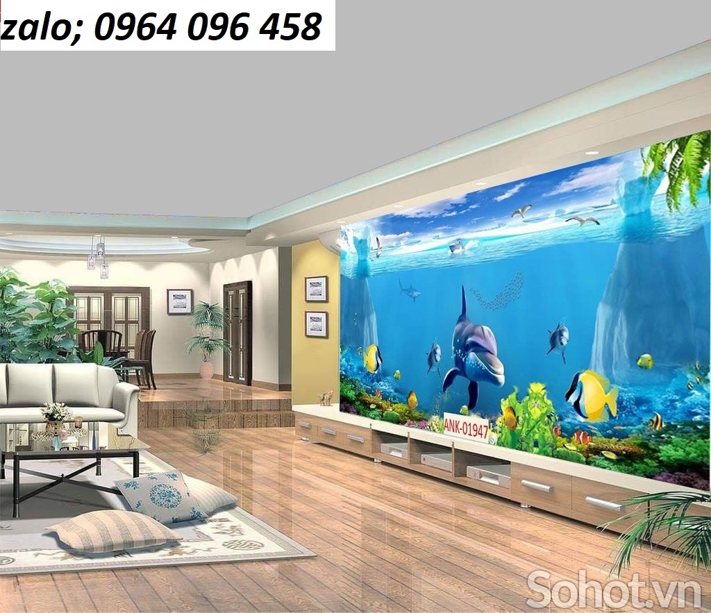 Tranh gạch 3d cá heo phong cảnh biển - CNB433