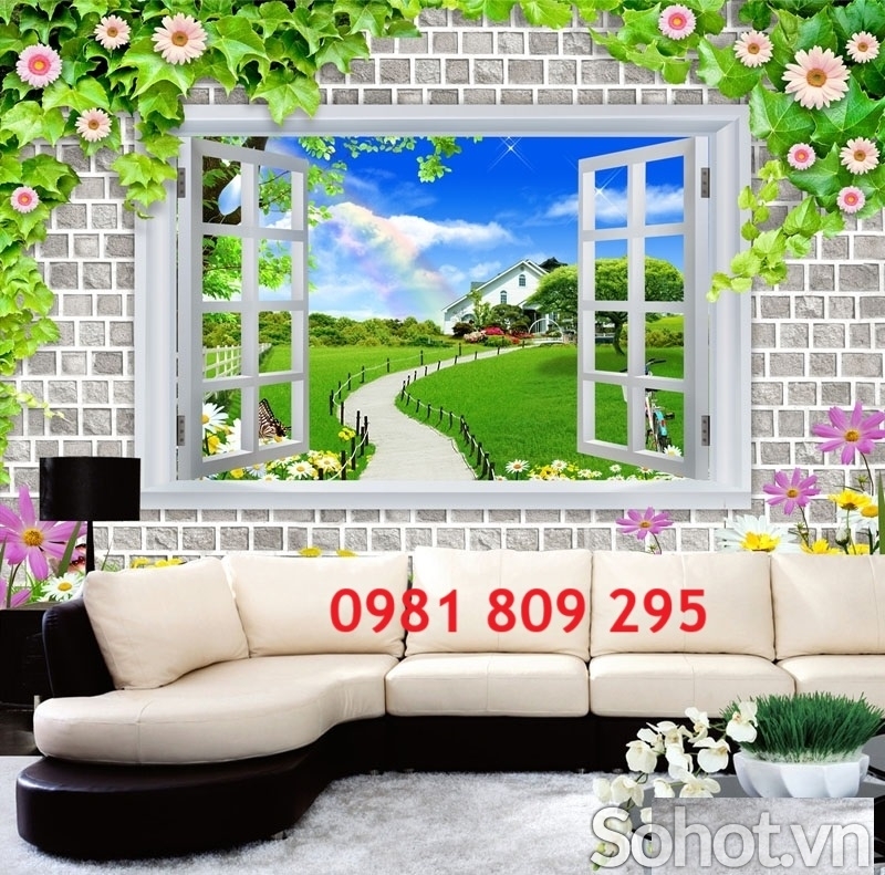 Gạch tường 3d cửu sổ cảnh thiên nhiên