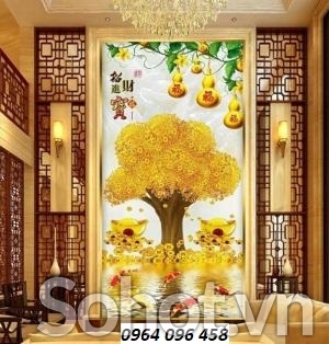 Tranh gạch cây tiền vàng 3d - 96CBN