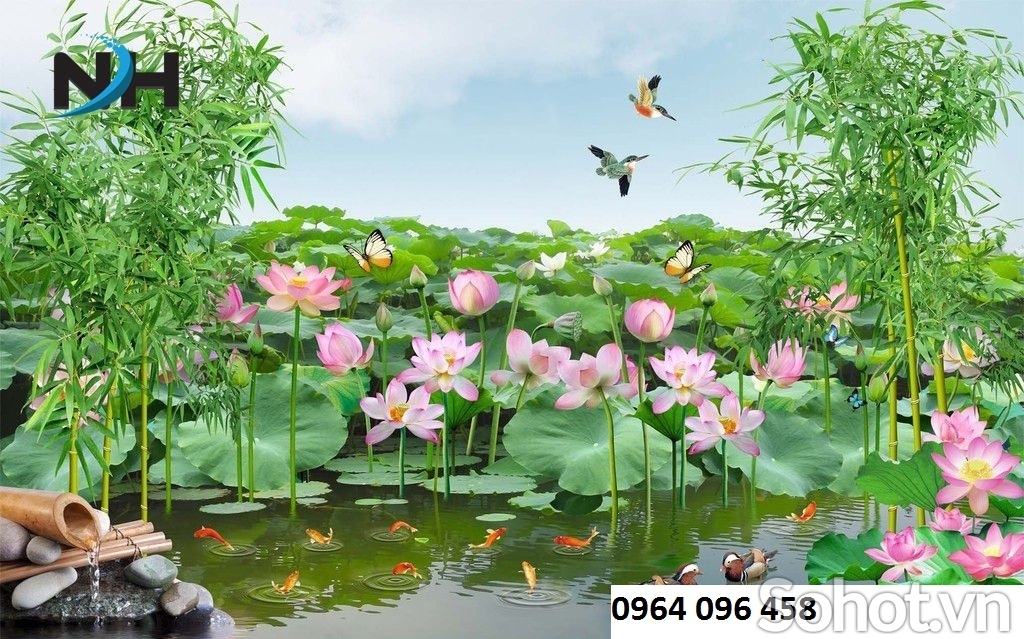 Gạch tranh ốp tường 3d hoa sen - 64CM
