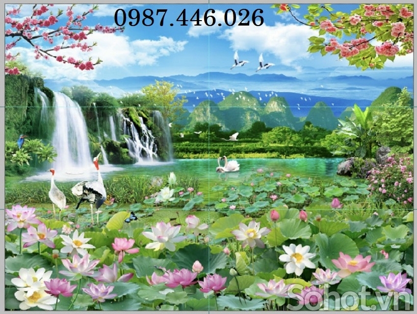 Gạch tranh thác nước phòng khách