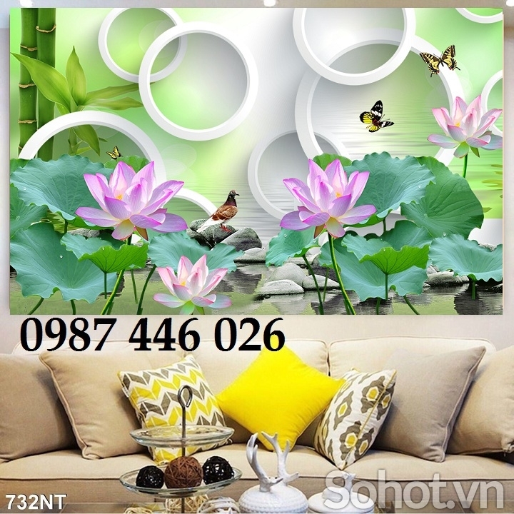 Gạch tranh hoa sen, tranh 3d HP97273