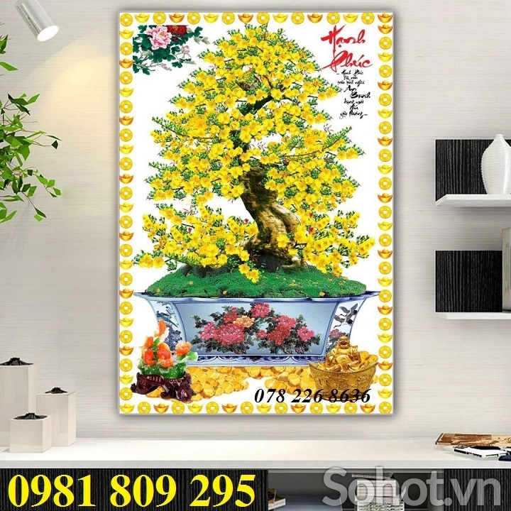 Tranh 3d hoa mai - tranh gạch 3d ốp tường