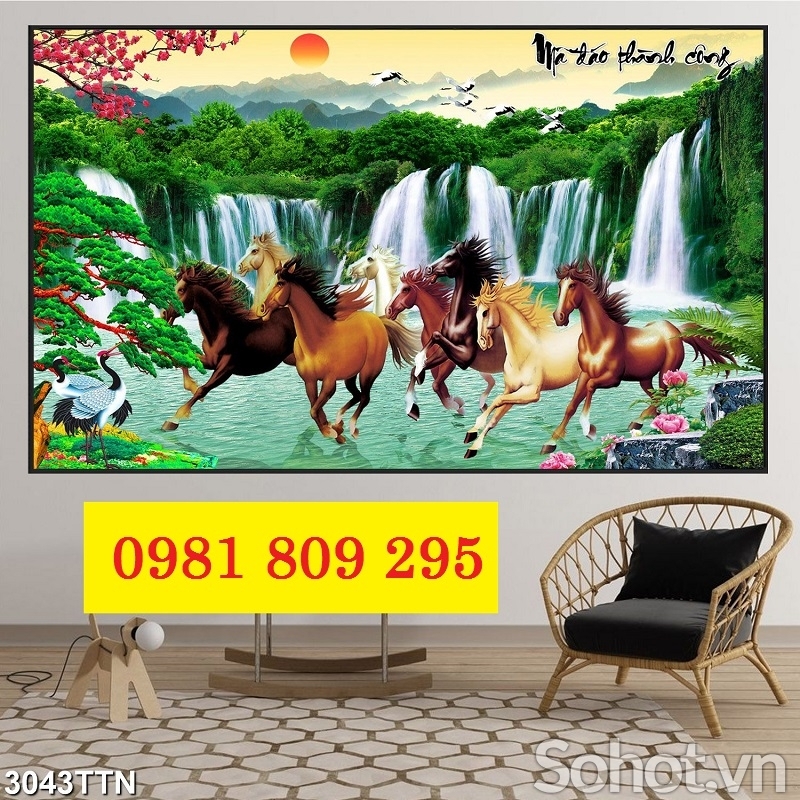 Tranh gạch 3d bát mã tr4ang trí phòng khách HG754