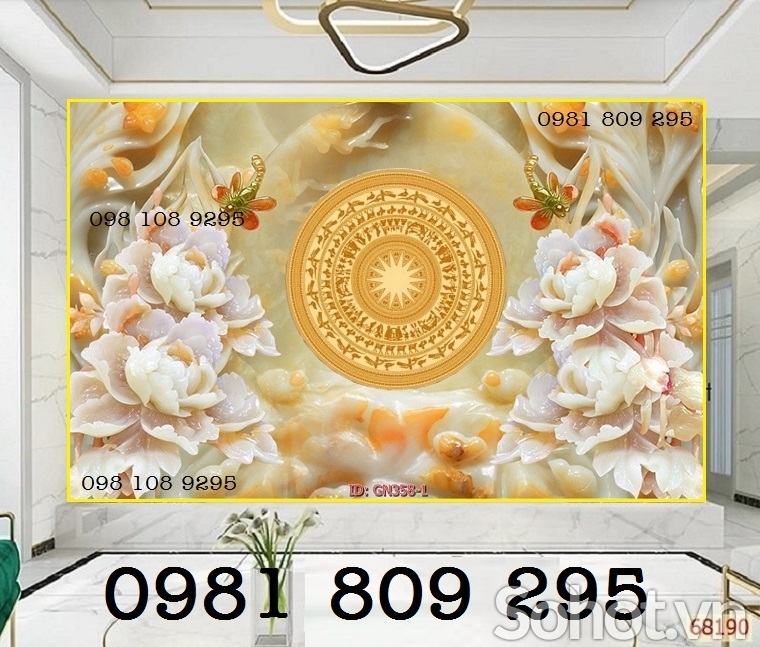 Gạch tranh 3d ốp tường hoa mẫu đơn HO8365
