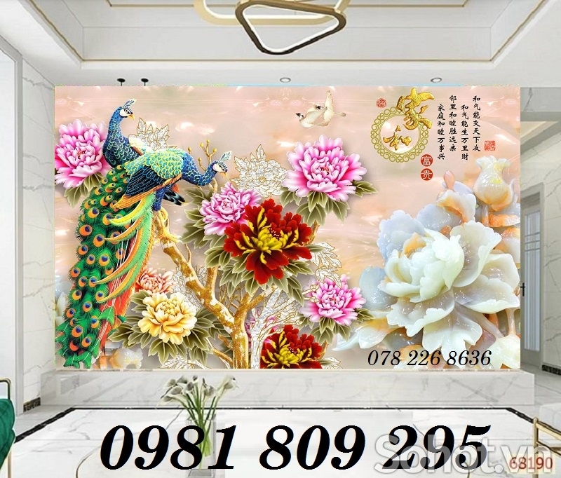 Gạch tranh 3d phong thủy - tranh con công 3d JP86