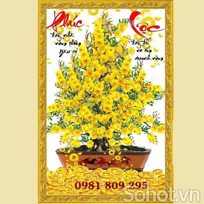 Tranh cây mai phúc lộc , gạch 3d ốp tường GP265