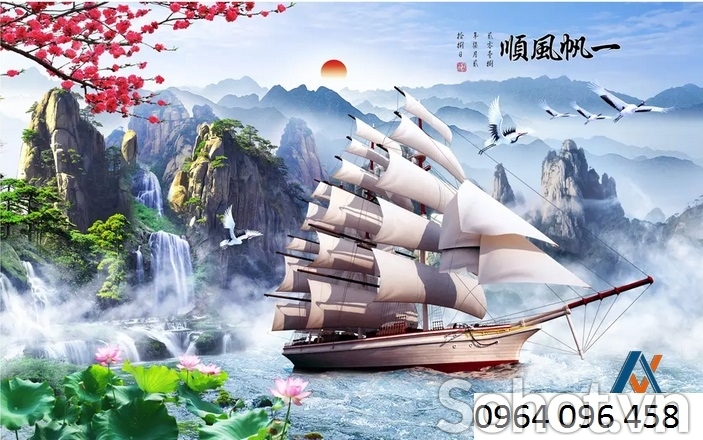 Tranh gạch men 3d phong thủy thuyền buồm - HGF43