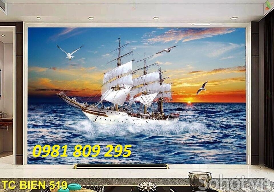 Thuyền buồm, tranh gạch 3d thuyền buồm