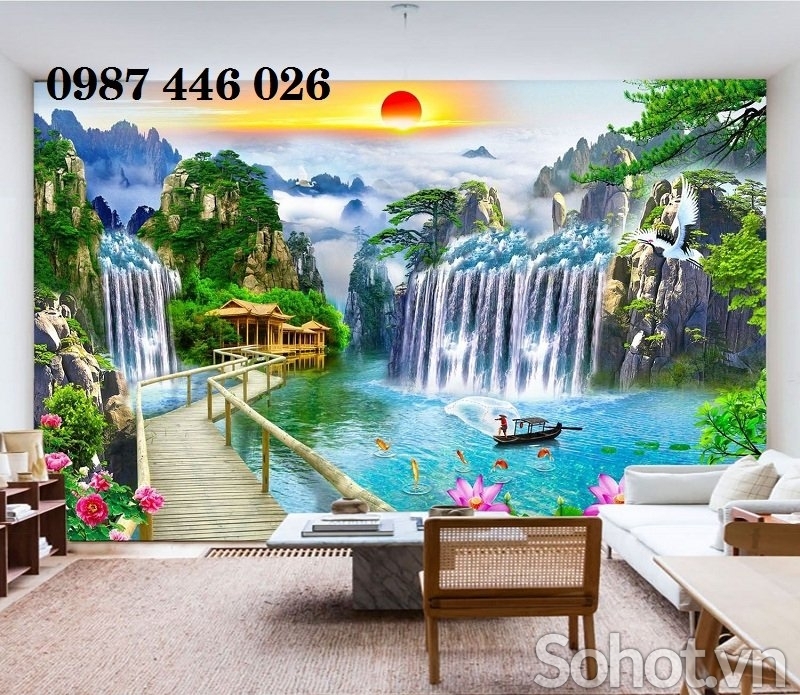 Gạch 3d tranh phong cảnh thác nước