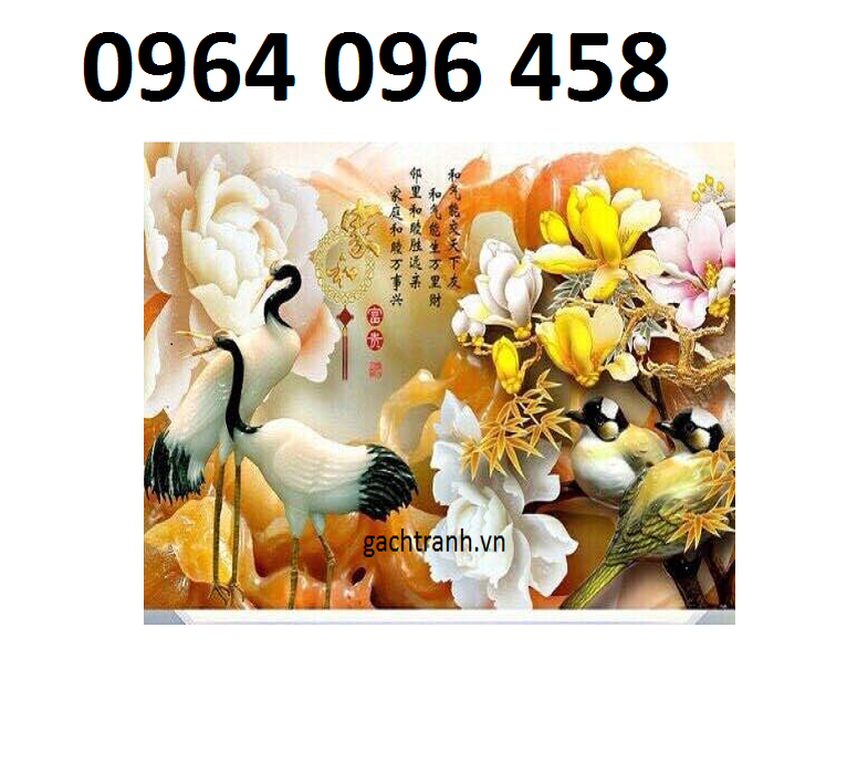 Tranh gạch chim hạc 3d ốp tường phòng khách - 477CVV