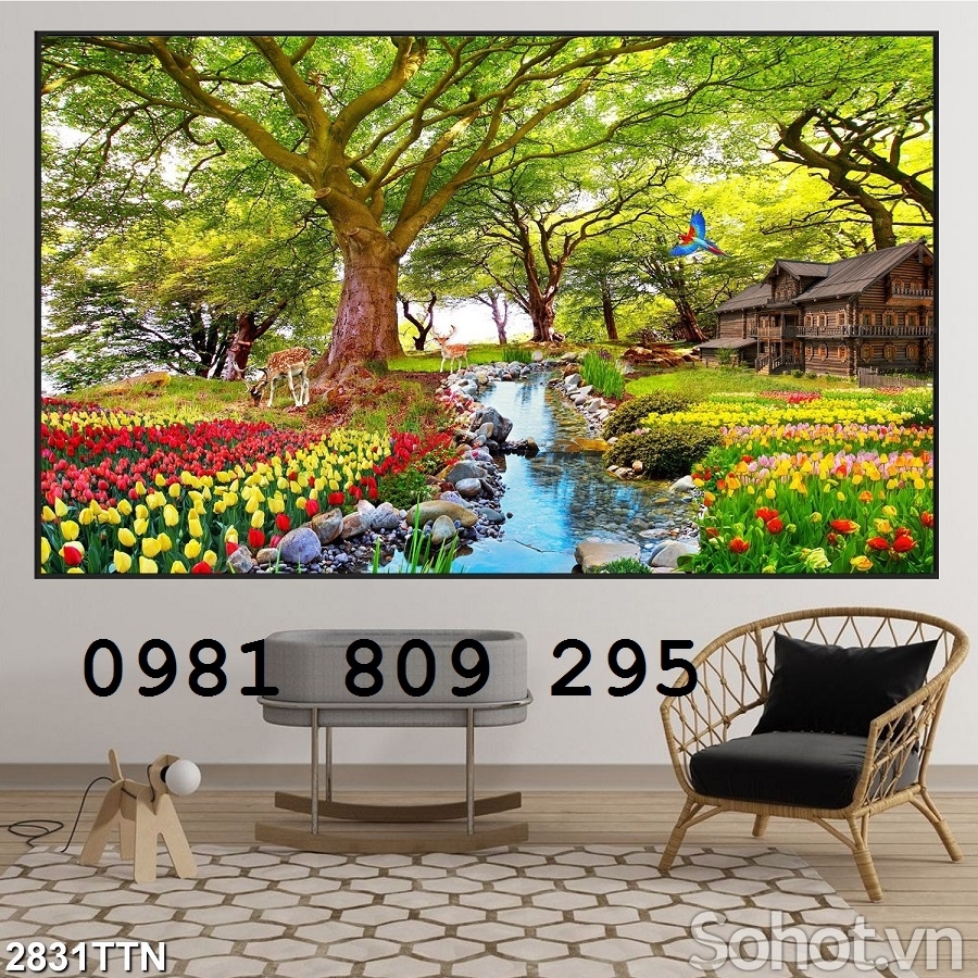 Tranh phong cảnh- gạch tranh 3D cảnh vườn hoa