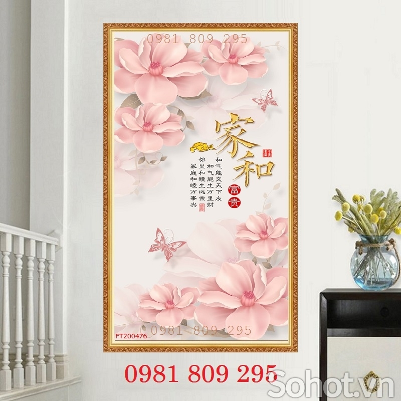 Tranh gạch 3d tường hoa khổ đứng
