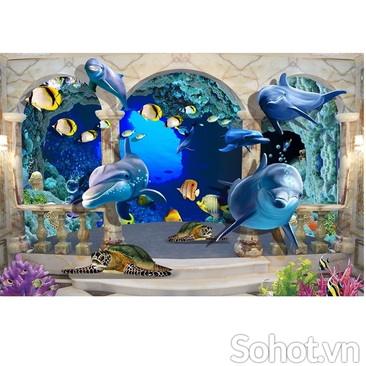 Tranh gạch 3D  ốp tường- tranh cá heo