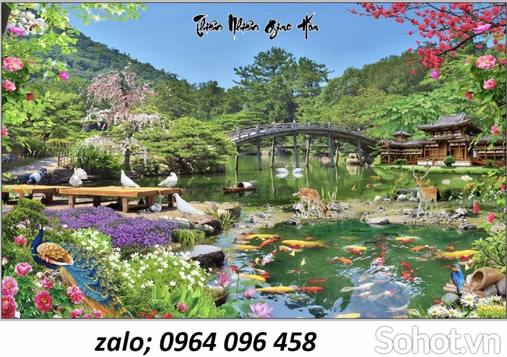 Tranh phong cảnh cá koi tranh gạch 3d GFD2