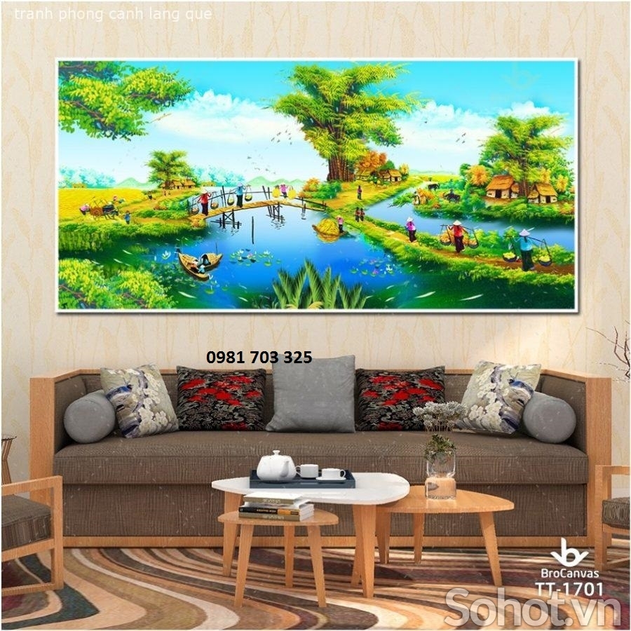 Gạch tranh đồng quê trang trí phòng khách