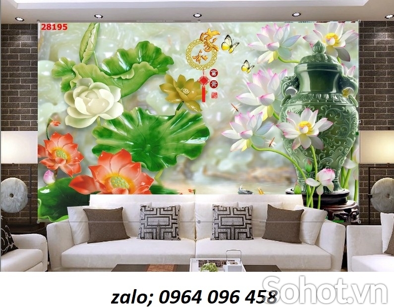 Tranh hoa sen 3d tranh ạch 3d hoa sen KJH6