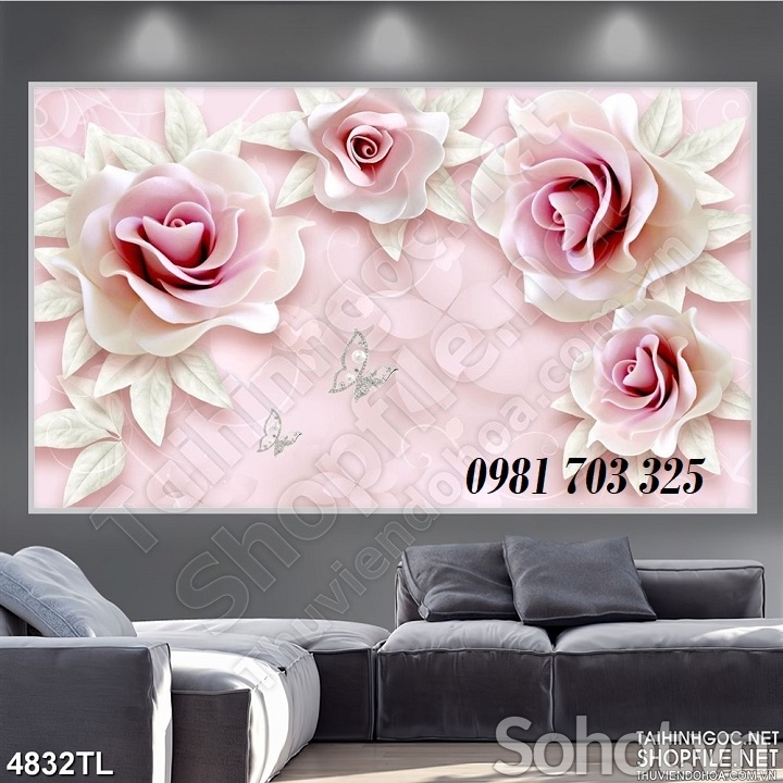 Tranh gạch hoa đào 3D đẹp