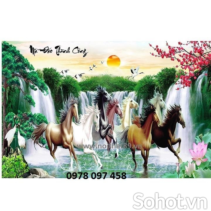 Tranh 8 chú ngựa - gạch tranh 3D